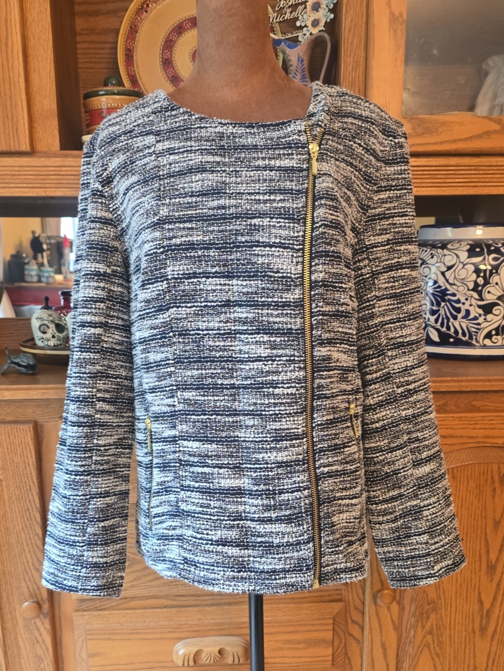 Maurices Black and White Textured Zip-Front Jacket
